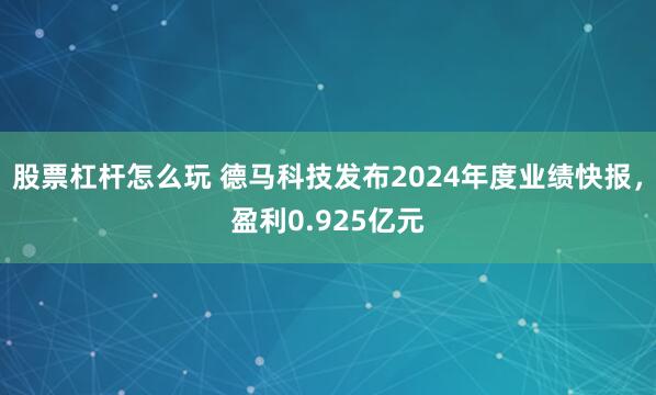 股票杠杆怎么玩 德马科技发布2024年度业绩快报，盈利0.925亿元