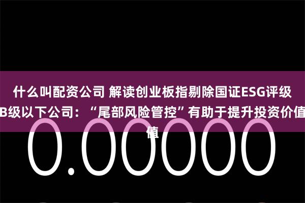 什么叫配资公司 解读创业板指剔除国证ESG评级B级以下公司：“尾部风险管控”有助于提升投资价值